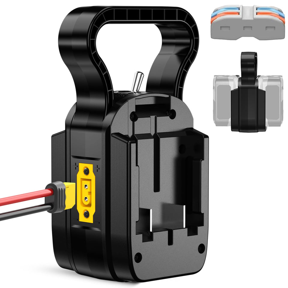 YNDZ battery adapter front view showing dual voltage capability for DIY projects