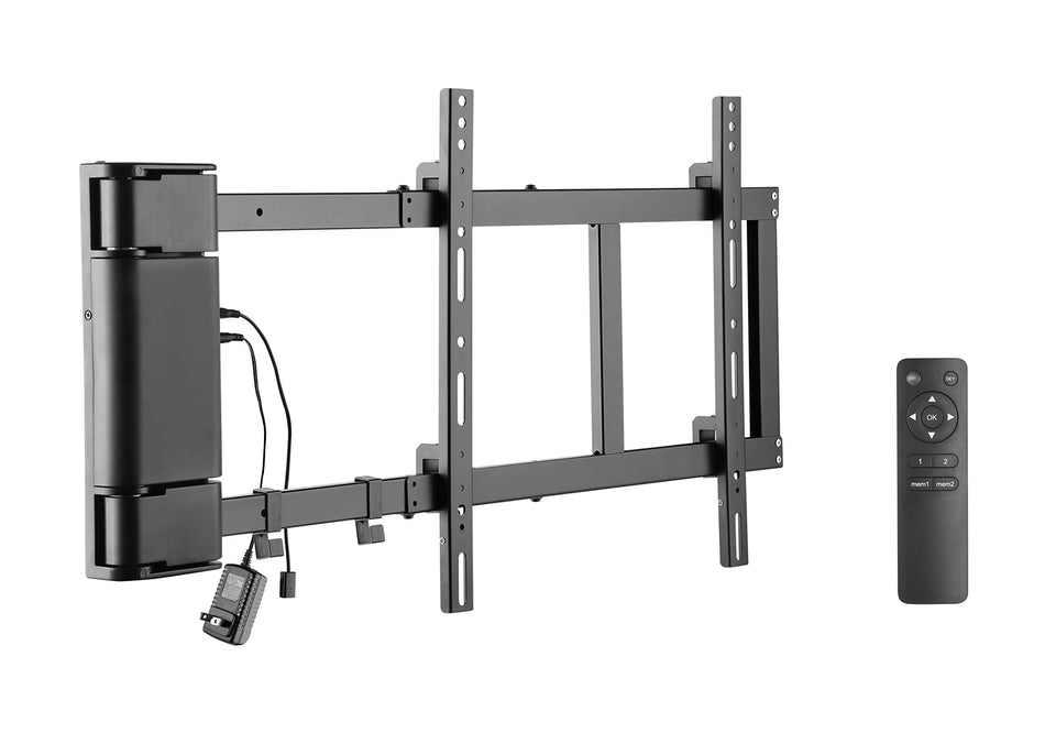 ynVISION.DESIGN motorized swing-out mount for 32–75 inch TV with smooth 90° swivel.