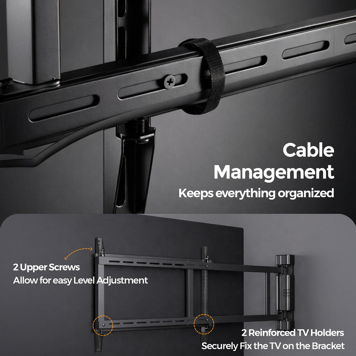 ynVISION.DESIGN Swing Bracket supports up to 110 lb for sturdy TV mounting.