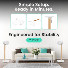 ynVISION.DESIGN universal wood-metal speaker stands include floor pads and optional spikes.