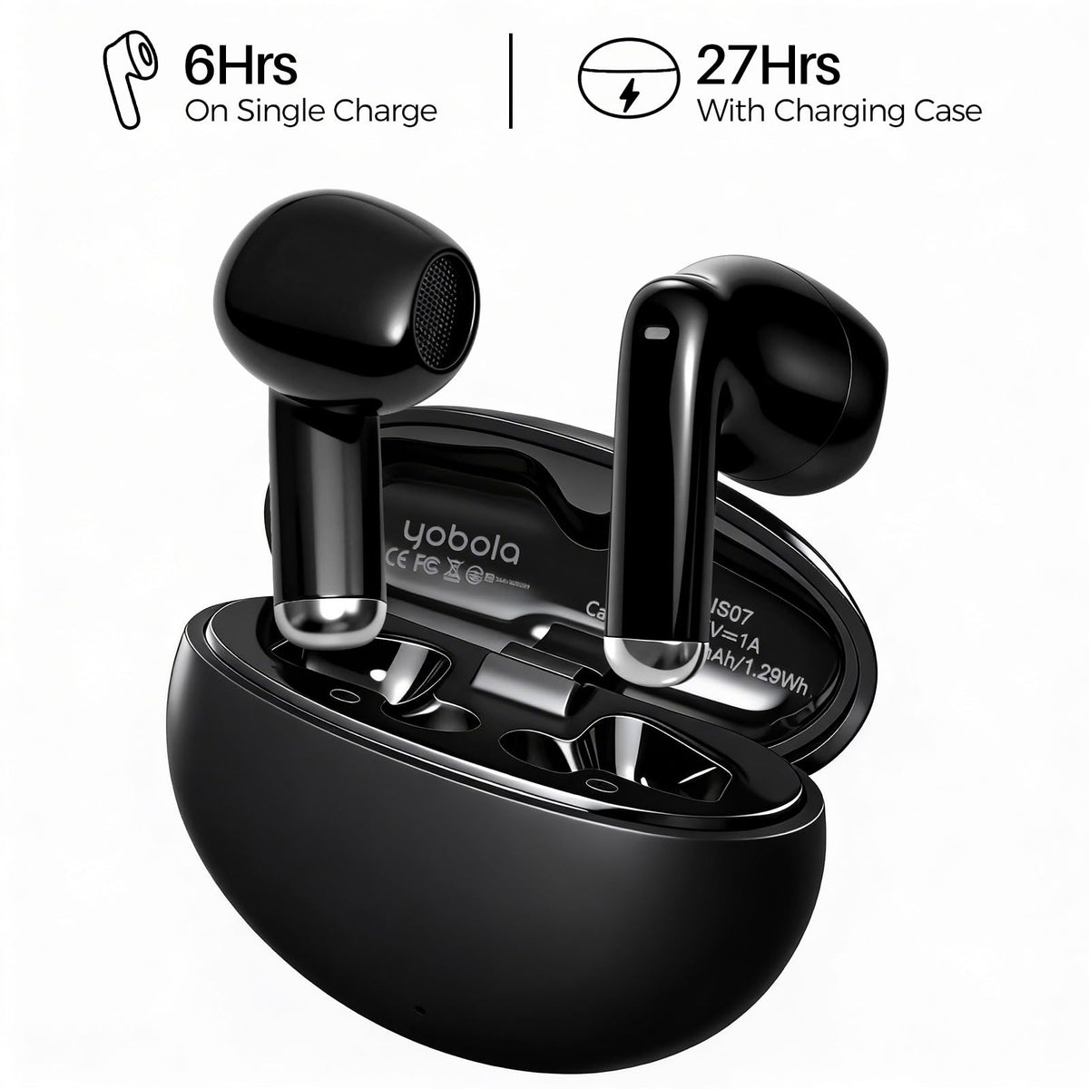 Yobola Earbuds compact-charging-case enables extended listening on the go.