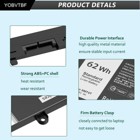 YOBVTBF 6MT4T 62Wh capacity highlights extended runtime for daily tasks