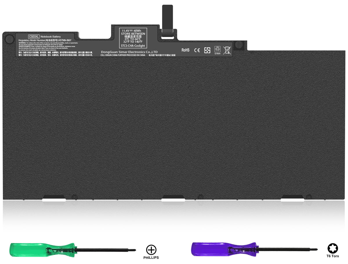 YOBVTBF CS03XL battery front view for HP EliteBook, compact 4-cell design for longer unplugged work.