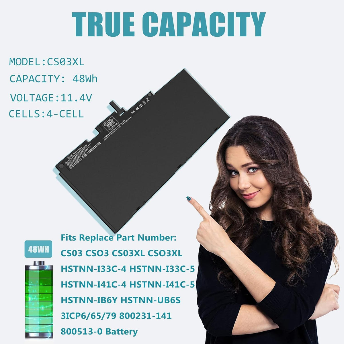 YOBVTBF CS03XL battery packaging with included manual and tools.