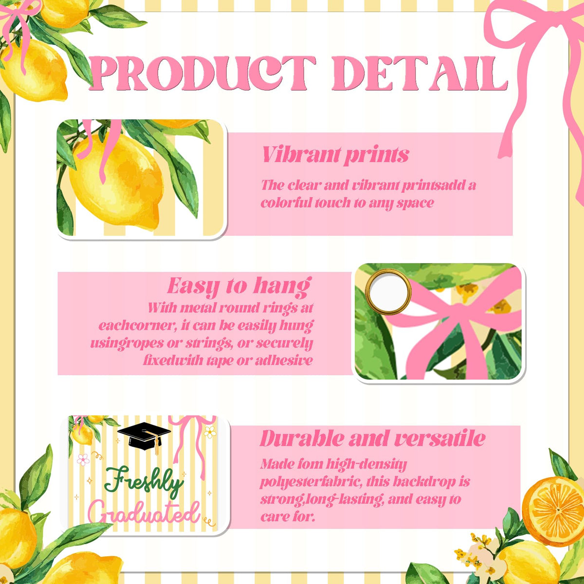 Yochamc Lemon-themed graduation decor adds bright ambiance to celebrations and photos