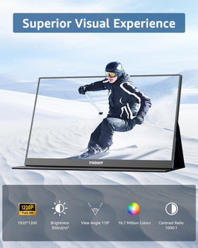 Yodoit portable monitor dual speakers provide built-in audio on the move.