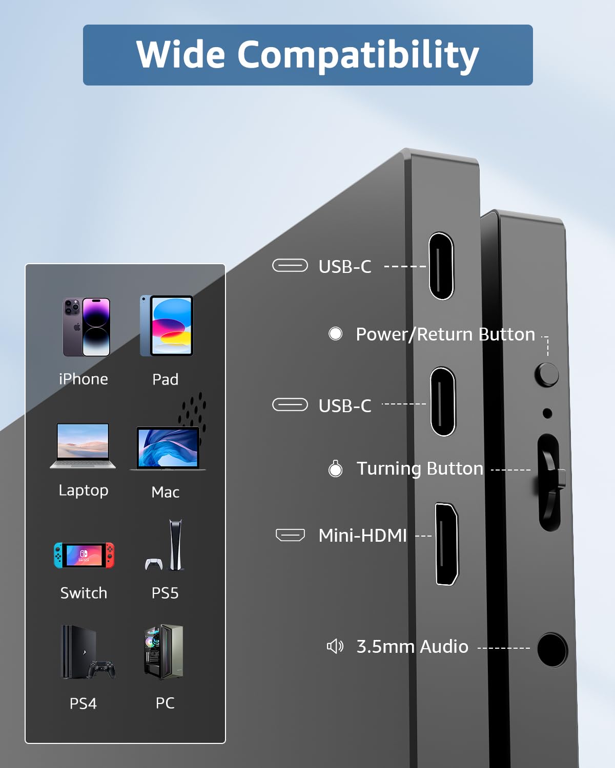 Yodoit portable monitor HDR eye-care for comfortable extended use.