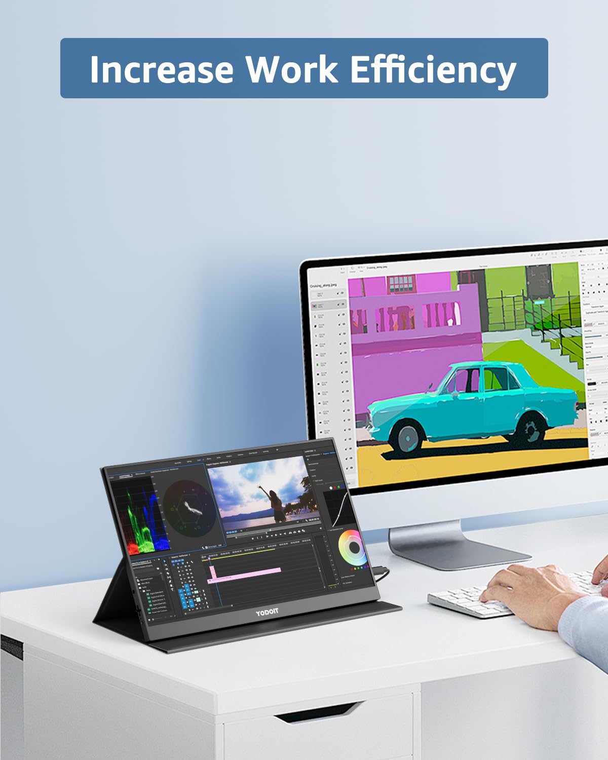 Yodoit portable monitor USB-C ports enable quick plug-and-play connections.