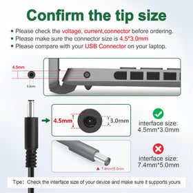 Yodzgaco 65W Dell charger side connector highlights 4-5x3-0mm plug