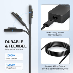 Yodzgaco 65W charger plugged into Surface demonstrates efficient charging