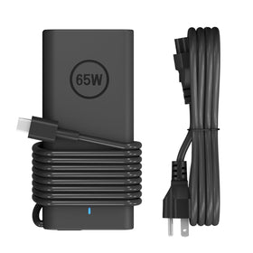 Yodzgaco 65W USB-C laptop charger front view powering compatible Dell devices