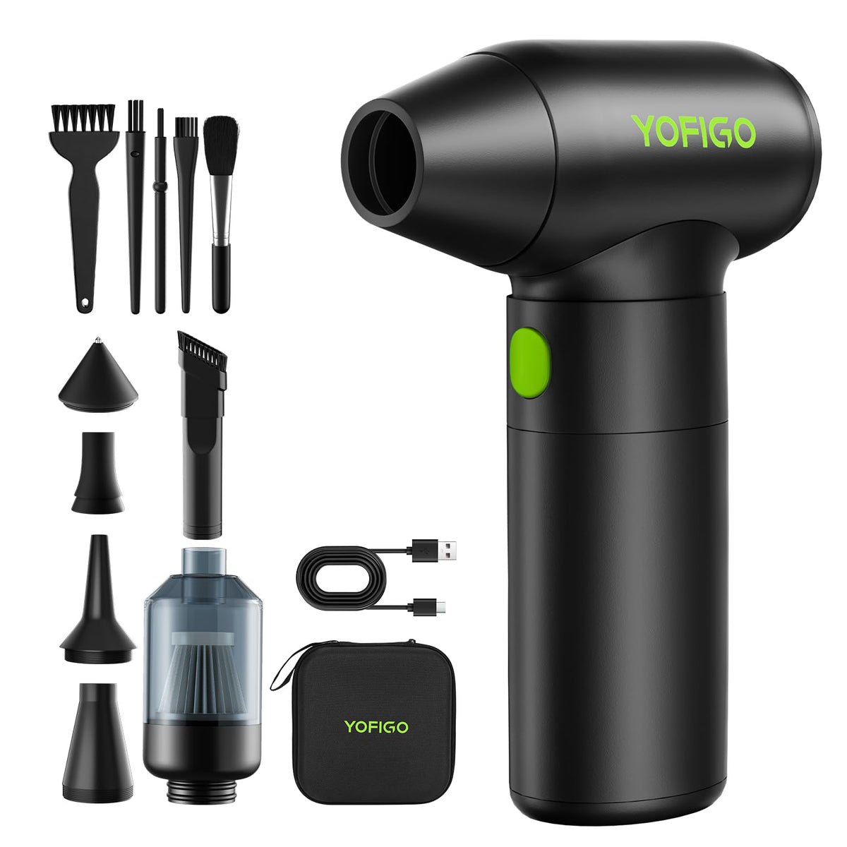 YOFIGO Compressed Air Duster front view showing portable design for field use.
