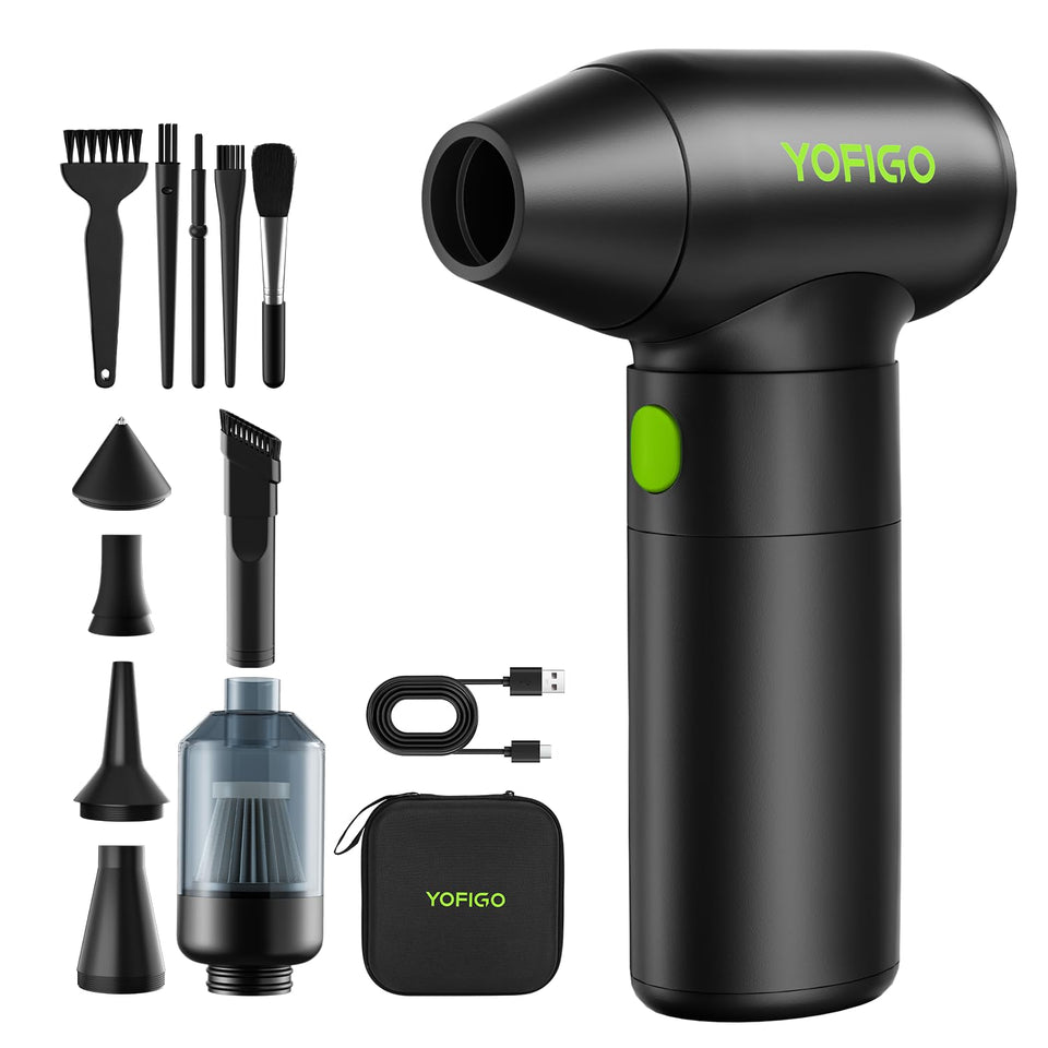 YOFIGO Compressed Air Duster front view showing portable design for field use.