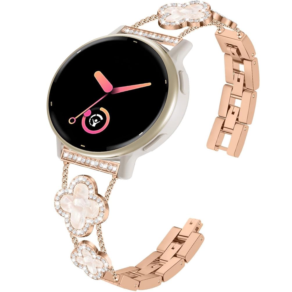 YOFUNTLE four leaf clover bling band in rose gold for Garmin watches