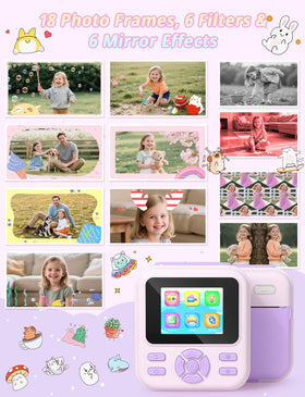 YOHOOLYO Kids Camera Instant Print purple display screen, easy photo review for kids.