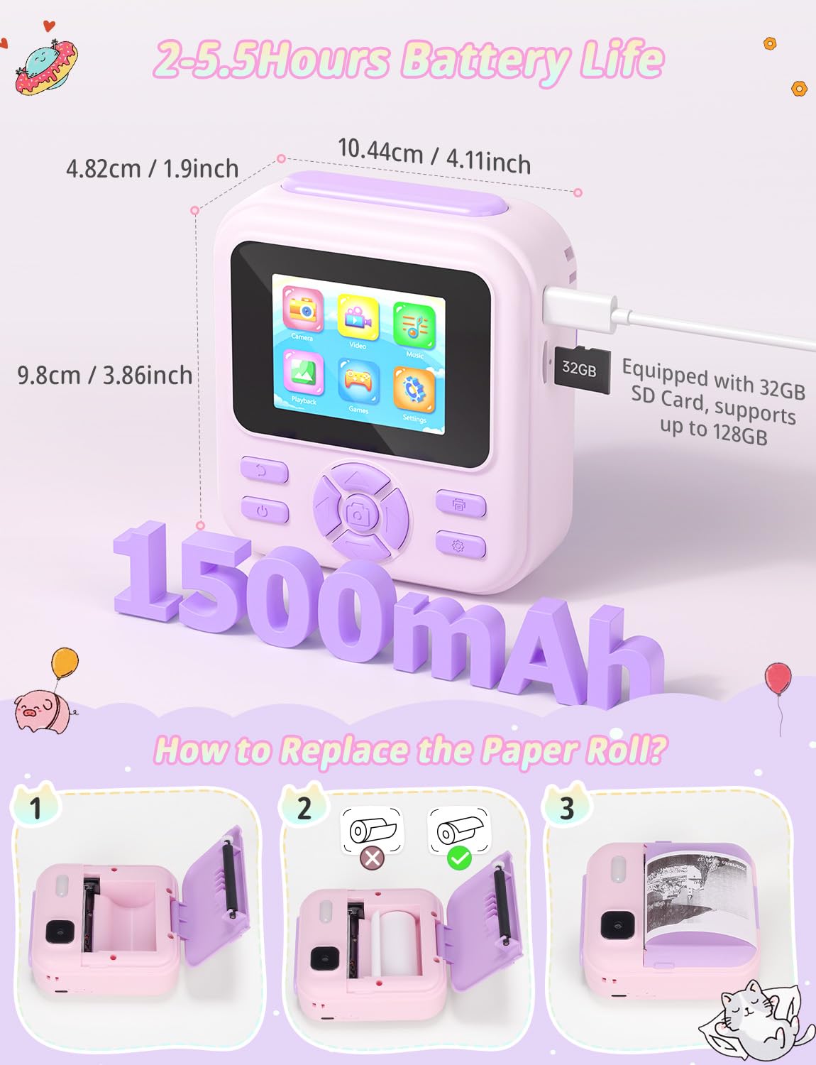 YOHOOLYO Kids Camera Instant Print purple education games highlight learning through play.