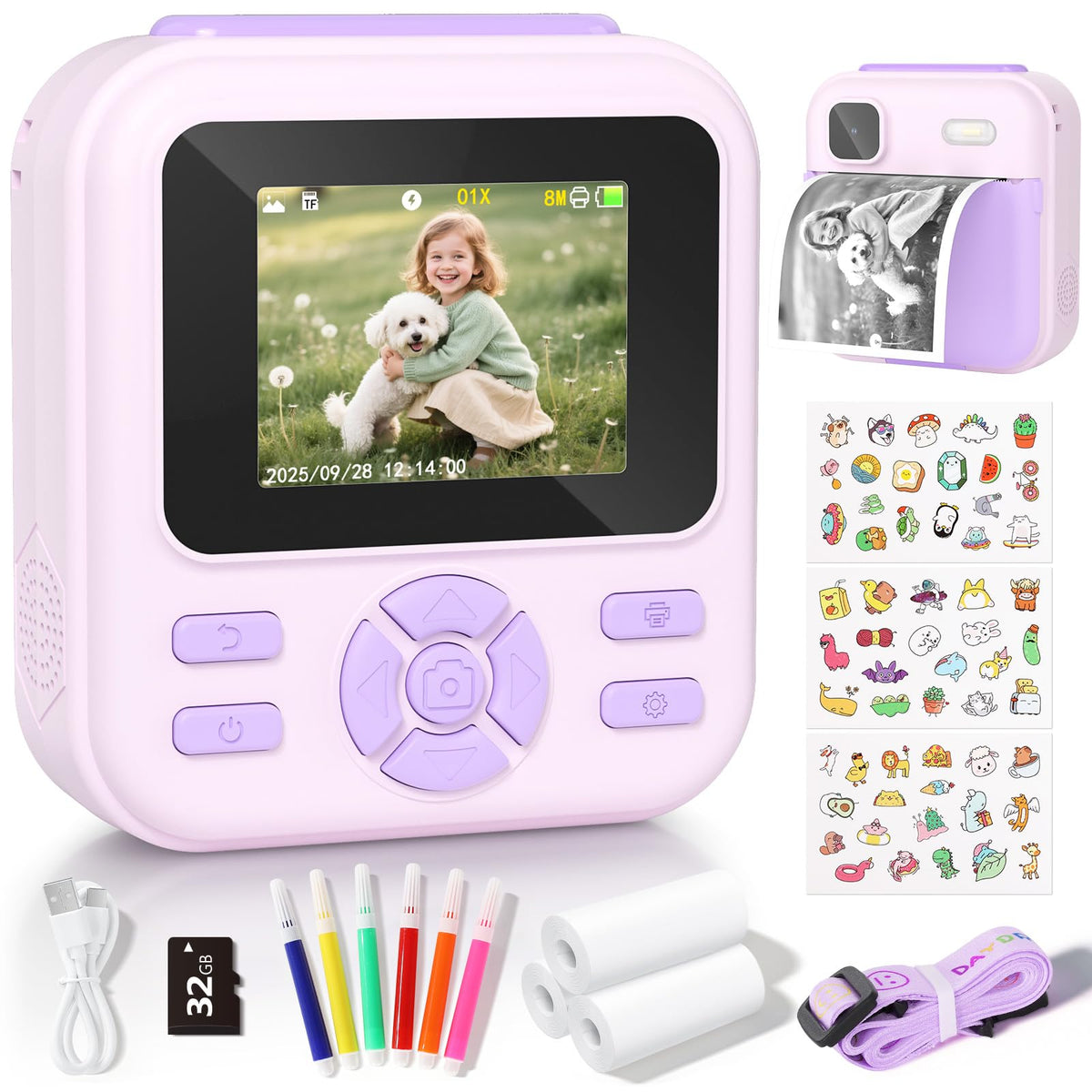 YOHOOLYO Kids Camera Instant Print purple front view, ideal for quick memory keepsakes.
