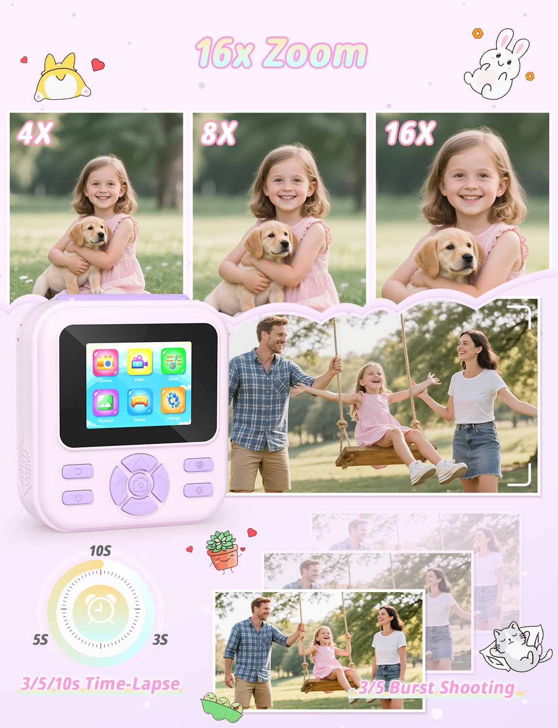 YOHOOLYO Kids Camera Instant Print purple printing action, ink-free memories on demand.