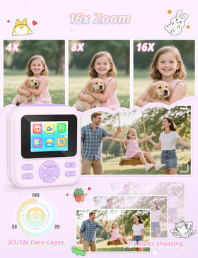 YOHOOLYO Kids Camera Instant Print purple printing action, ink-free memories on demand.
