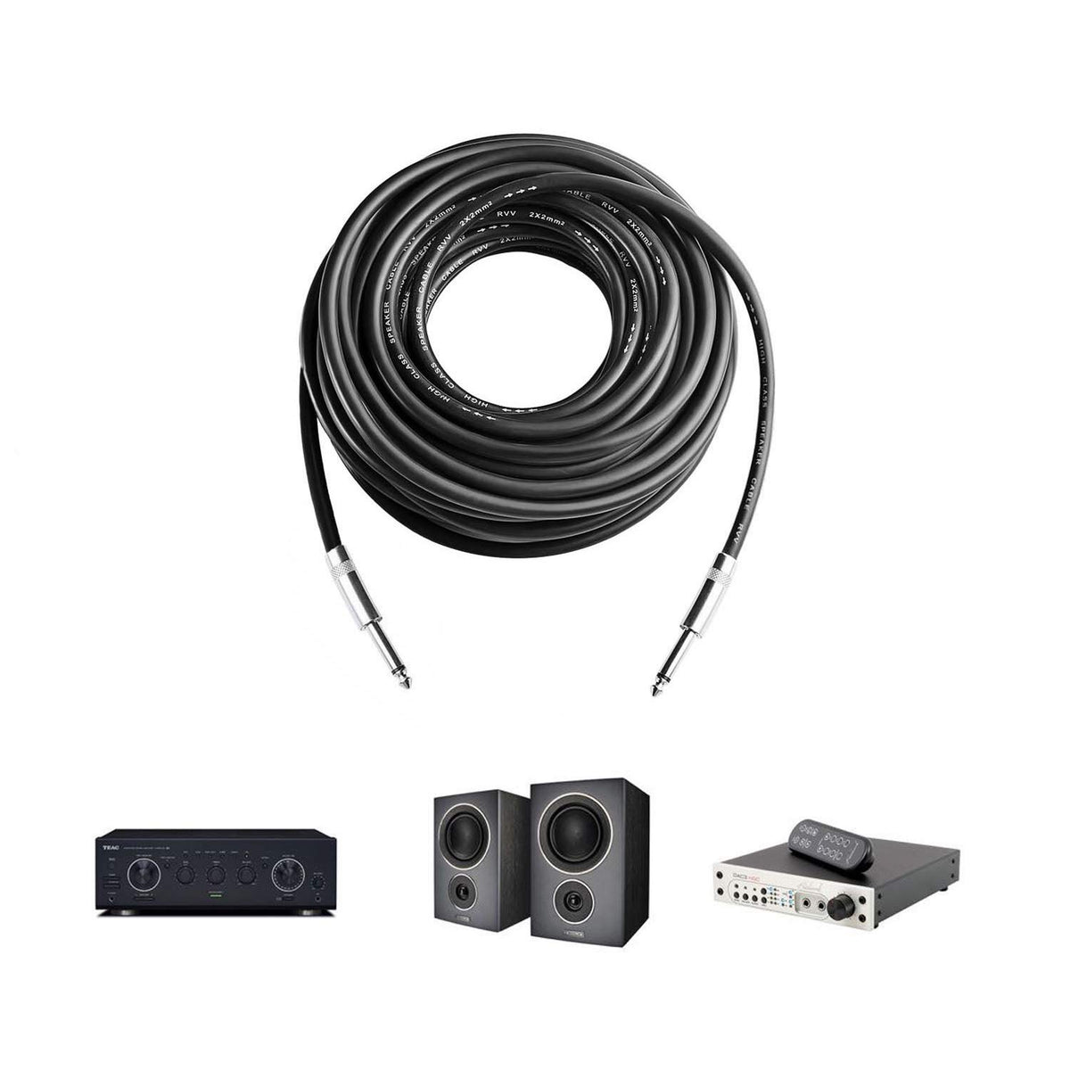 Yoico paired cables on road case showing portability and matched stereo convenience