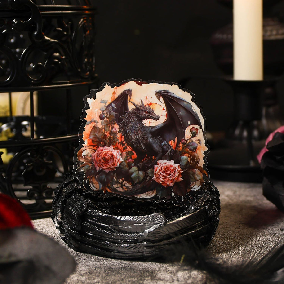 YOKSAS four-color dragon sticker set offers versatile gothic themes for crafts.