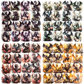 YOKSAS Gothic dragon and rose stickers enhance scrapbooks with dramatic fantasy flair.