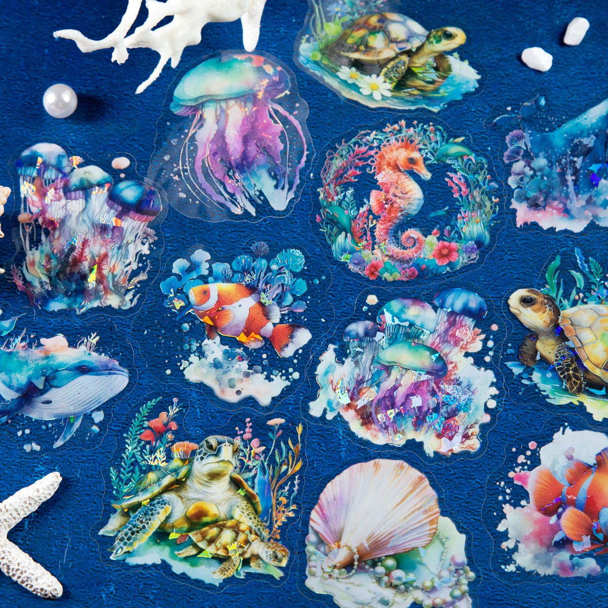 YOKSAS holographic whale sticker provides radiant detail for art journals