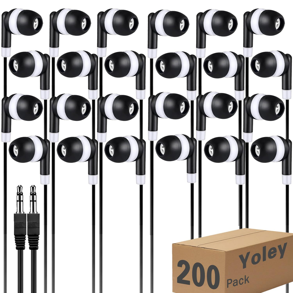 Yoley 200-pack classroom earbuds packaging for easy school distribution