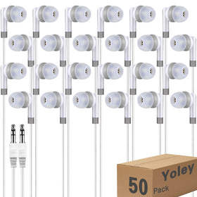 Yoley bulk earbuds white box packaging, ideal for classroom deployments