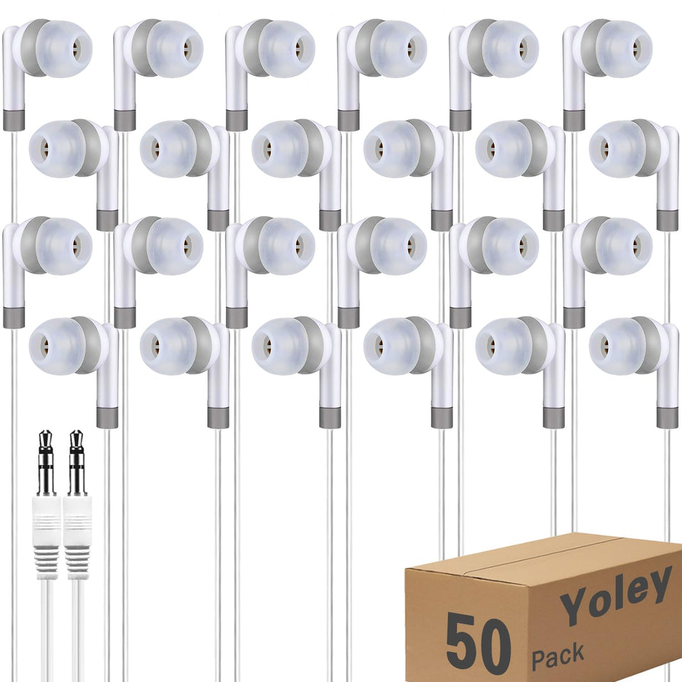 Yoley bulk earbuds white box packaging, ideal for classroom deployments
