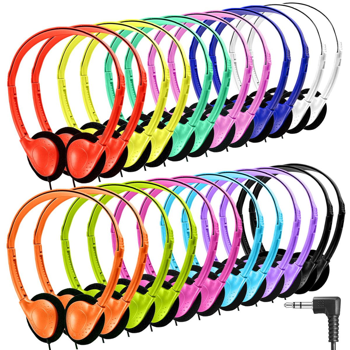 Yoley classroom headphones 100-pack front view for bulk school use and color variety