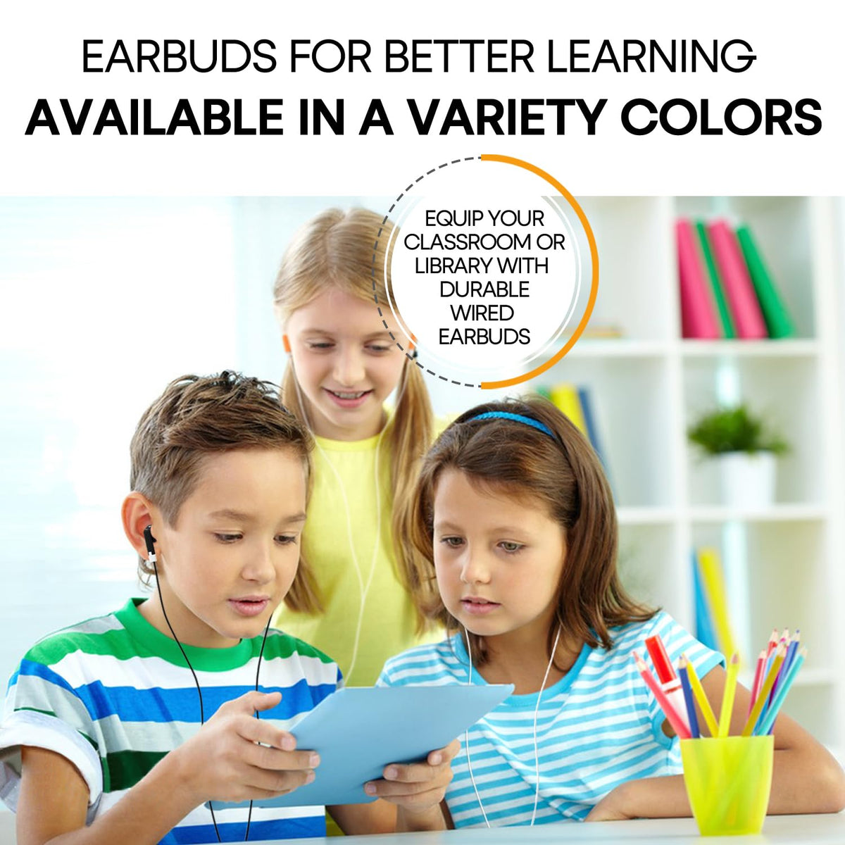 Yoley classroom bulk set of 50 earbuds ideal for tests and centers.