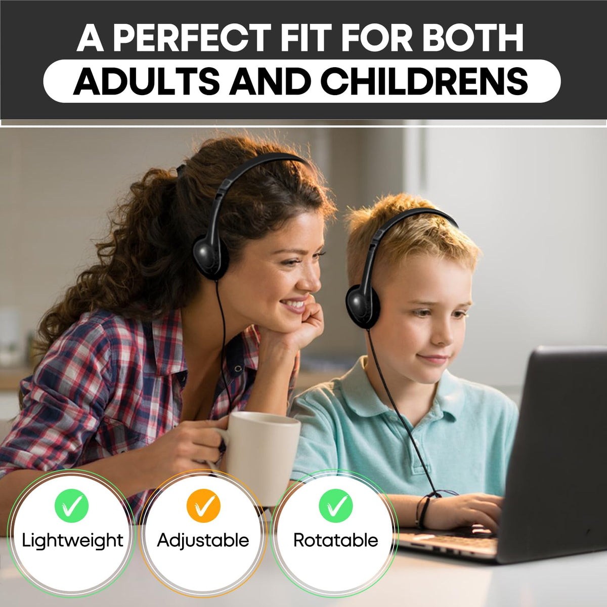 Yoley durable headphones with reinforced plug for daily school life.