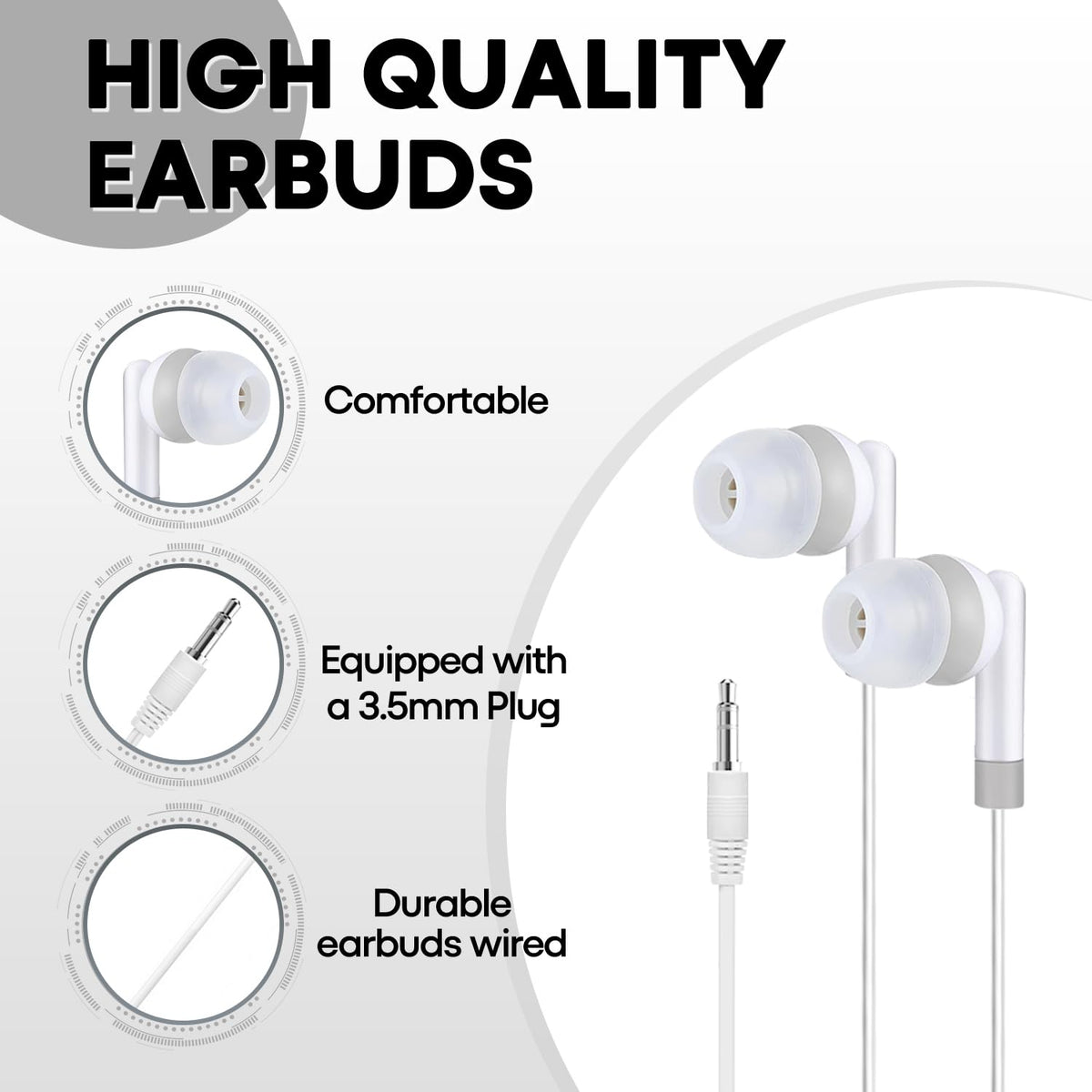 Yoley 50-pack earbuds unboxed, ready for school distribution