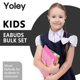 Yoley kids earbuds with a 3.5mm plug for universal compatibility in schools.