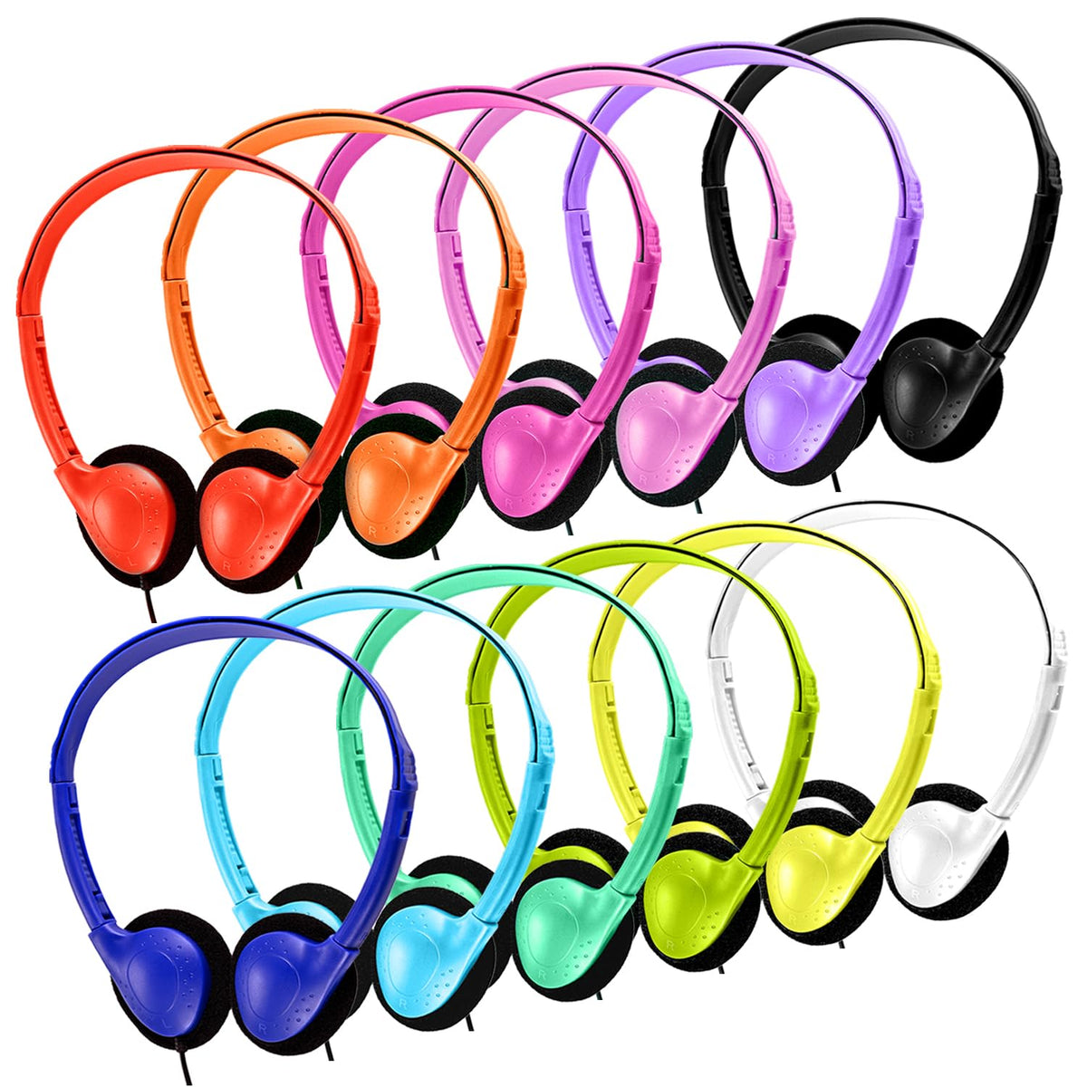 Yoley kids headphones in a multi-color pack for classroom sharing