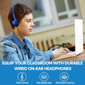 Yoley blue classroom headphones support group activities and shared devices.