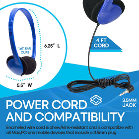 4-foot TPE cable on Yoley classroom headphones for flexible use.