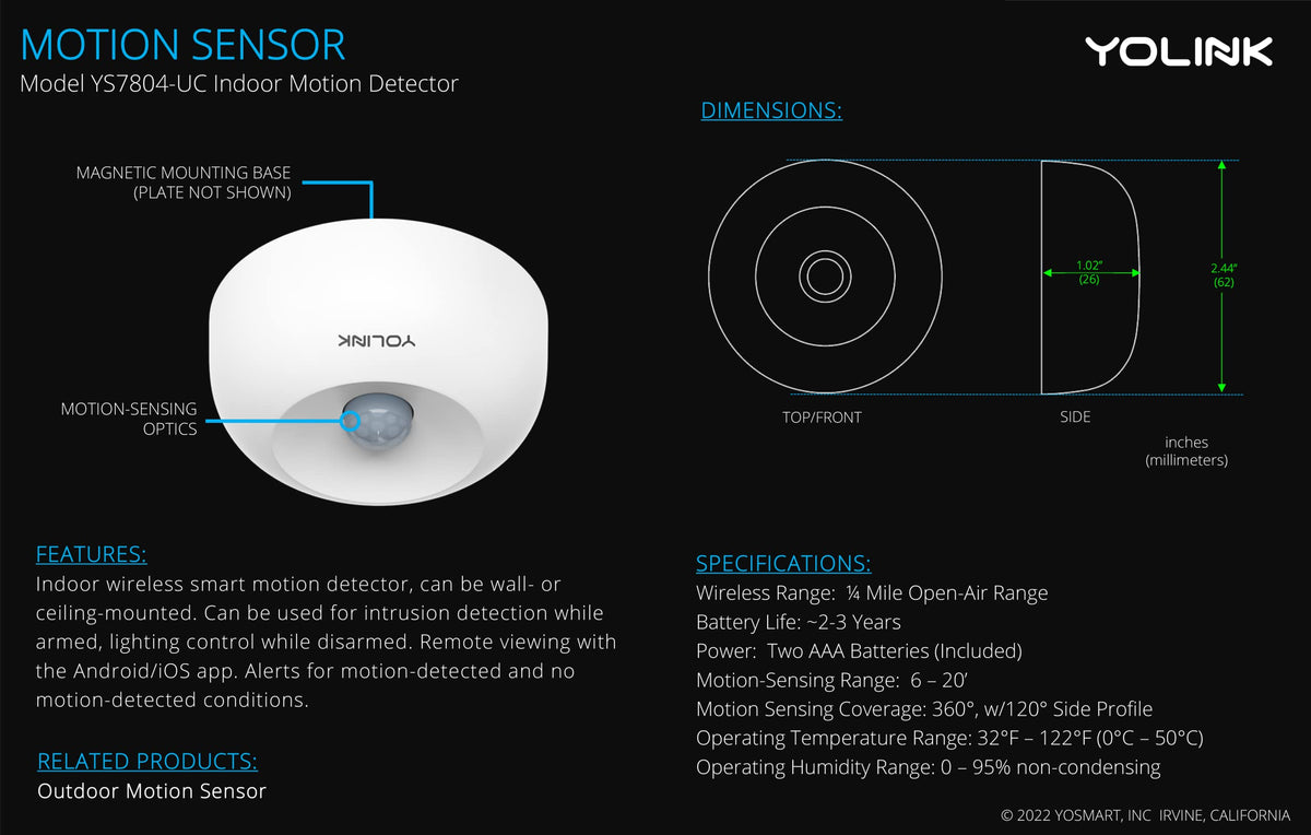 YoLink motion detector magnetic installation on metal surface enables quick mounting