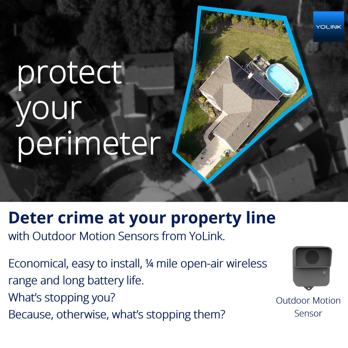 YoLink sensor on a fencepost overlooking driveway demonstrating distant alerting