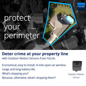 YoLink sensor on a fencepost overlooking driveway demonstrating distant alerting