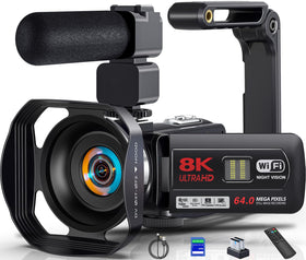 Yollner 8K camcorder front view for travel vlogging