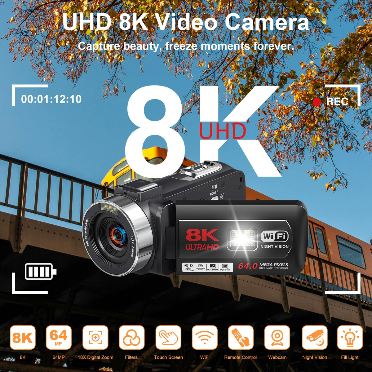 Yollner camcorder with rotating 3 inch screen for flexible framing