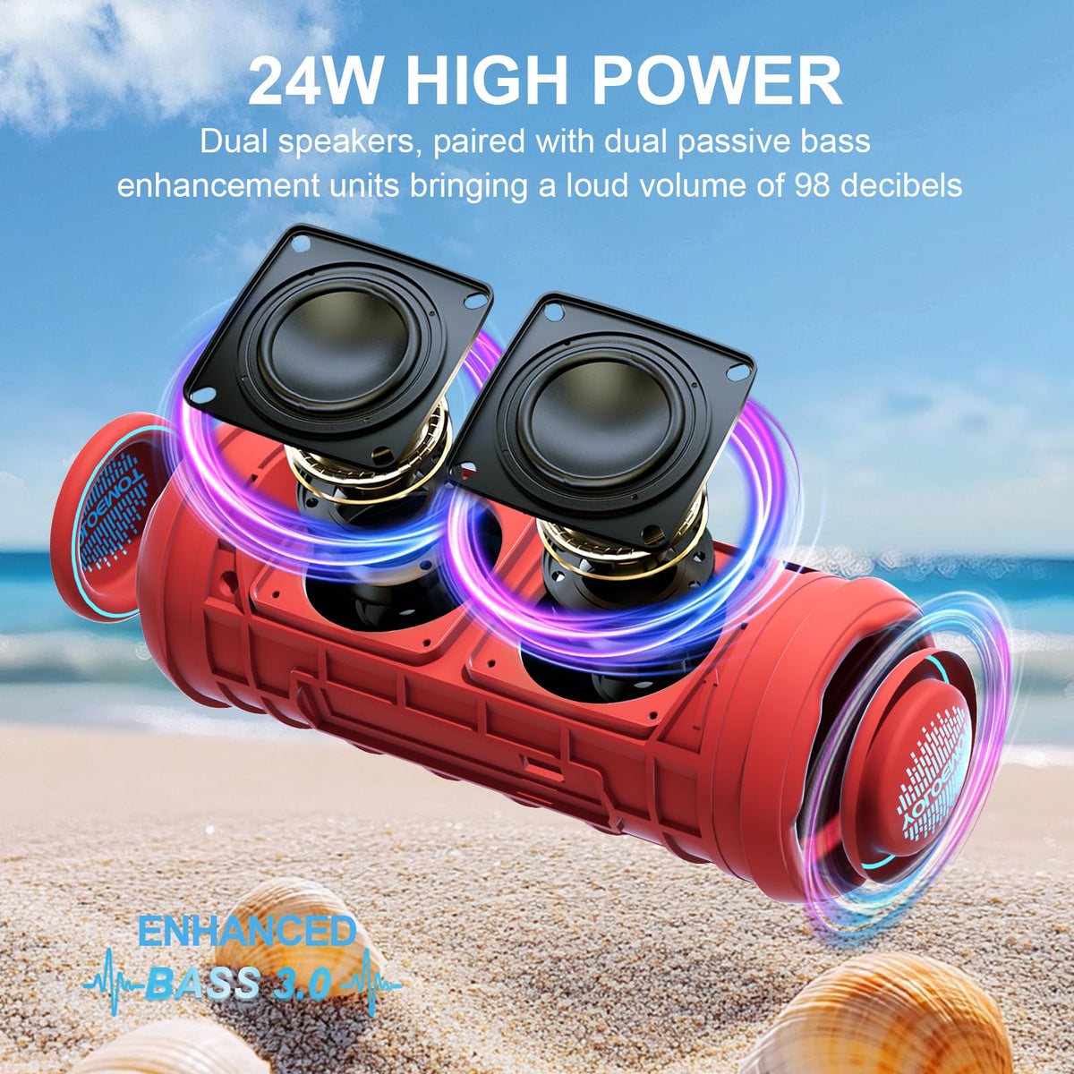 High‑powered 24W stereo drivers delivering crisp highs and punchy bass by YOLOEMOT.