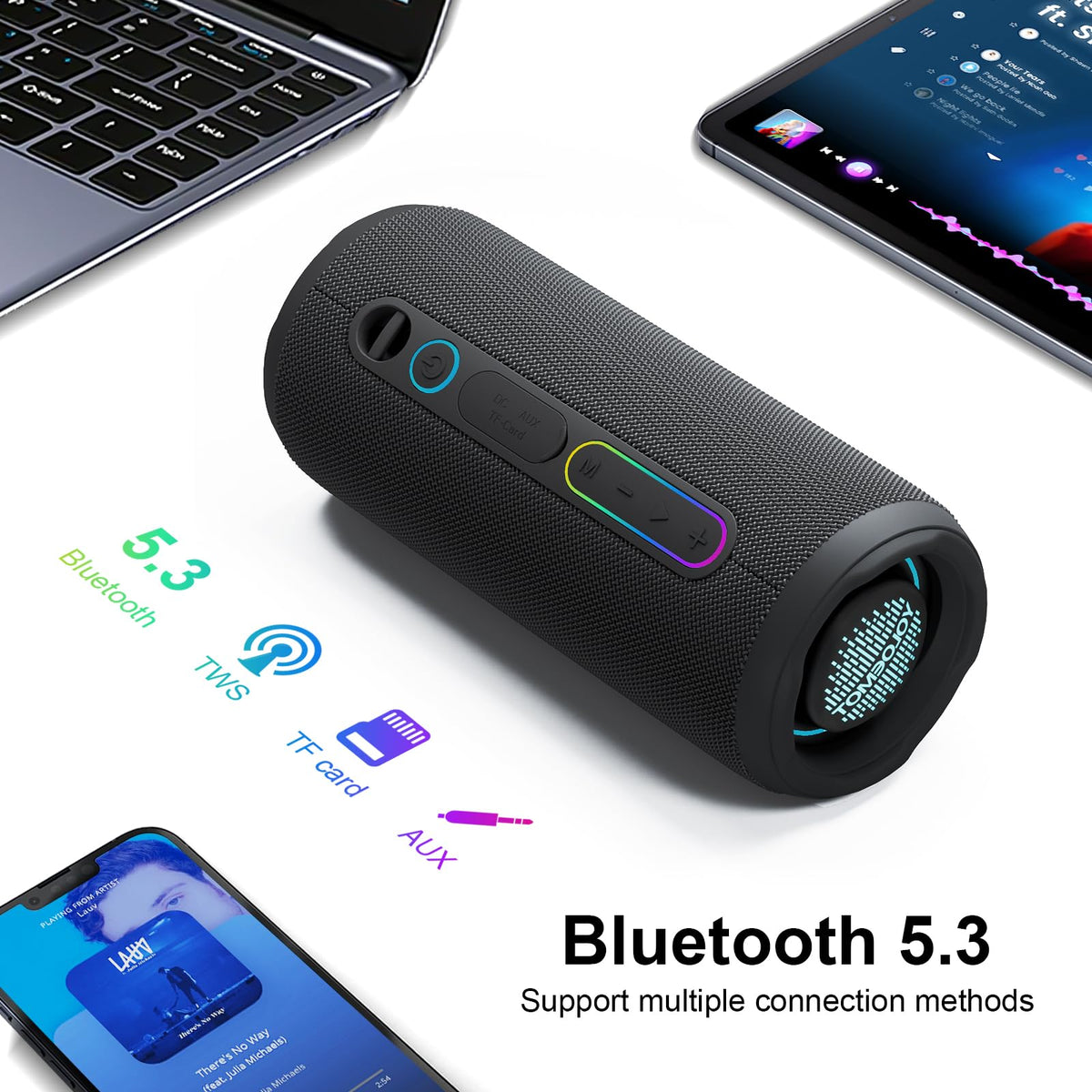 YOLOEMOT IPX7 waterproof design withstands splashes during camping or poolside action
