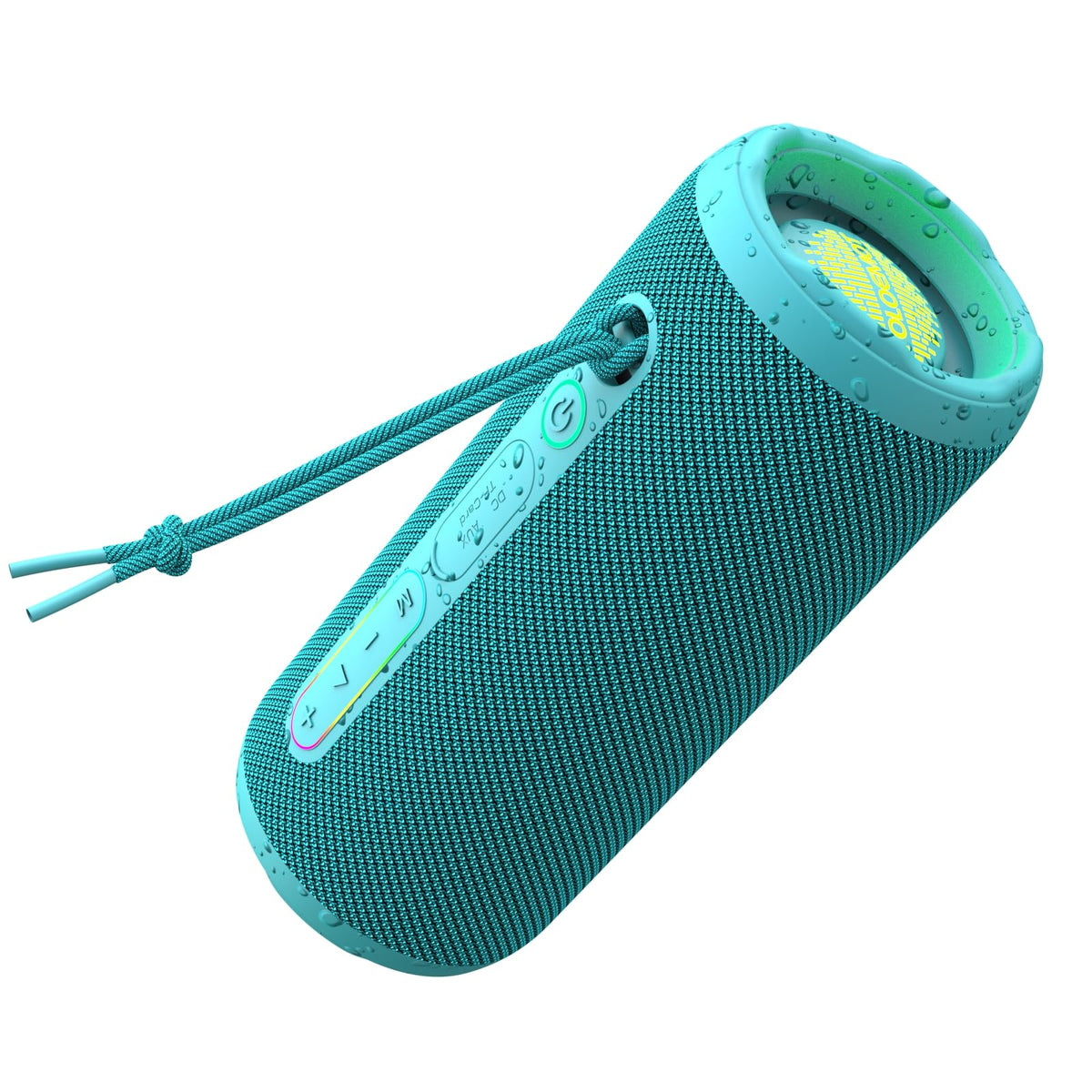 YOLOEMOT Teal 24W speaker front view with room-filling sound on the go