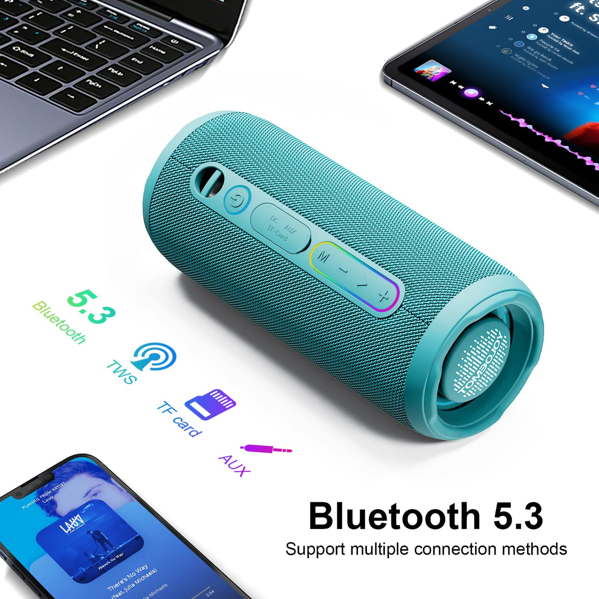 YOLOEMOT Teal 3600mAh battery powers up to 12 hours of playback
