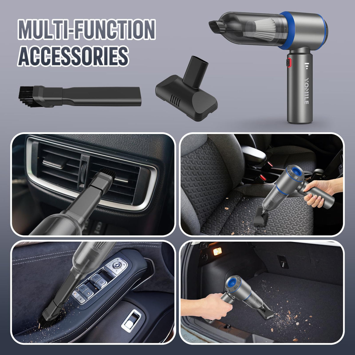 Yomile mini car vacuum handles pet hair and crumbs on seats