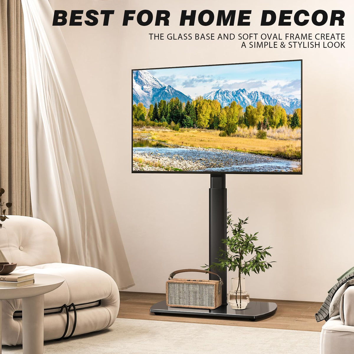 YOMT universal tv floor stand corner fit fits neatly in corners.