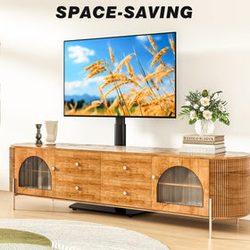 YOMT universal tv floor stand height adjustment aligns TV perfectly.